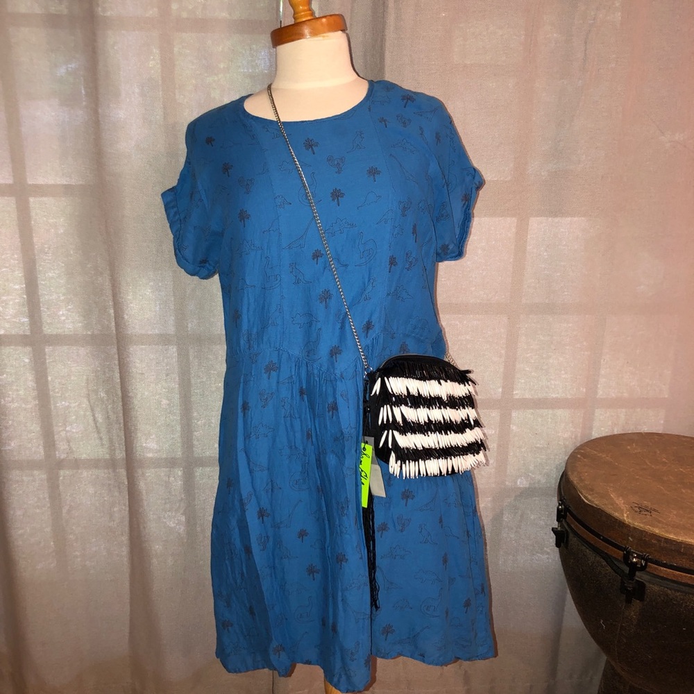 ModCloth Yumi Blue Cotton Dinosaur Dress